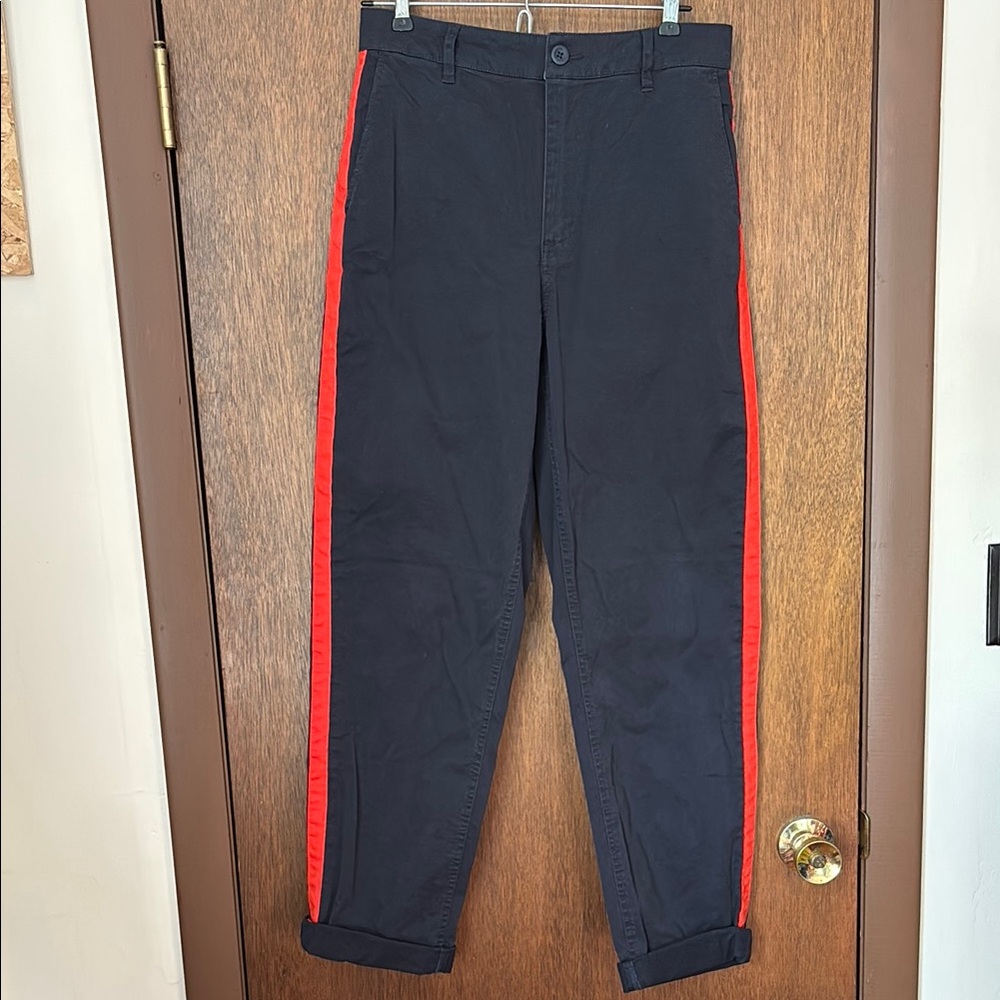 Boden Navy and Red Cropped Pants with Red Side Stripe Size 8 Tall